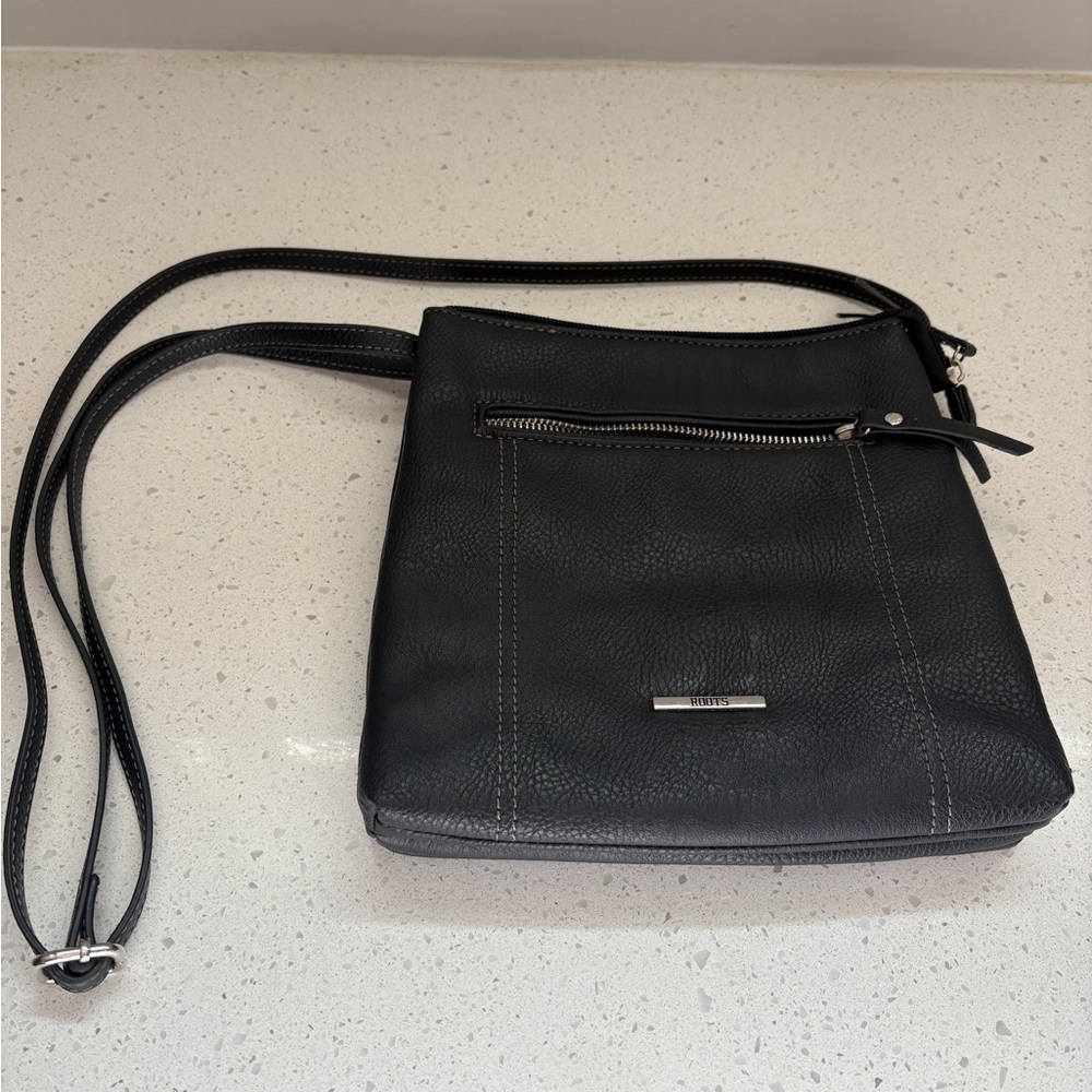 Roots Black Leather Crossbody Bag